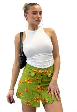 Vintage Y2k Green Floral Mini Skirt
