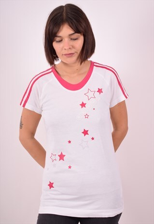 ADIDAS WOMENS VINTAGE T-SHIRT TOP SMALL WHITE 90S