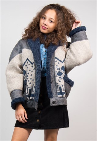 VINTAGE 90'S AZTEC SHERPA LINED WINTER JACKET COAT