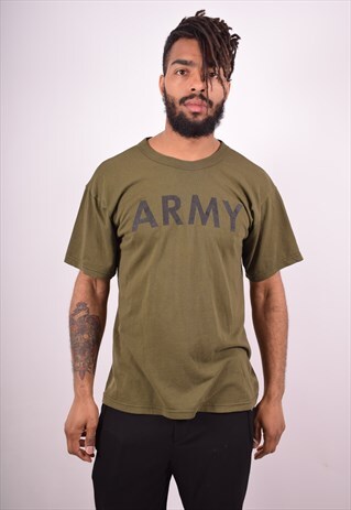 MENS VINTAGE T-SHIRT TOP LARGE KHAKI 90S