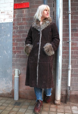 SHEEPSKIN LOOK VINTAGE SUEDE AND FAUX FUR COAT
