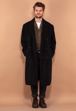 Vintage 80's Men Wool Blend Overcoat in Dark Grey