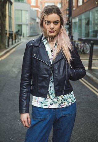 CLASSIC NAVY BLUE LAMBSKIN LEATHER BIKER JACKET