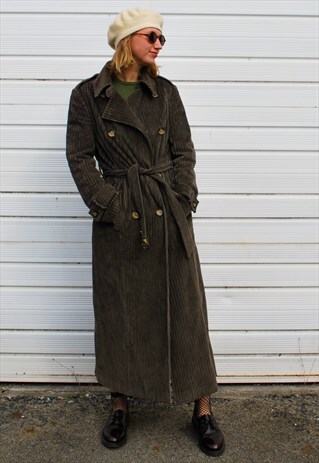 GREEN CHUNKY CORD TRENCH COAT