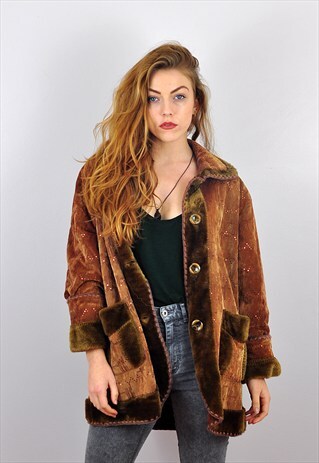 VINTAGE VELVET FAUX FUR EMBELLISHED JACKET