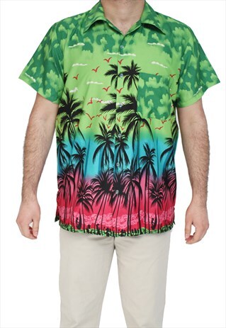 HAWAIIAN STYLE PALM TREE PRINT SHIRTS-GREEN