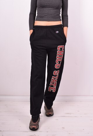 CHAMPION WOMENS VINTAGE TRACKSUIT TROUSERS W28 L28 BLACK 90'