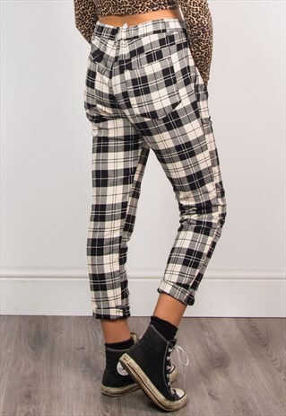 VINTAGE 90'S GRUNGE MONOCHROME CHECK PATTERN TROUSERS