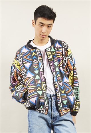 VINTAGE 80'S CRAZY PRINT MULTICOLOUR BOMBER JACKET