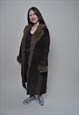VINTAGE LEATHER TOPCOAT, FAUX FUR COLLAR LEATHER FALL COAT 