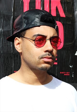 VINTAGE UNISEX PINK LENSES ROUND RETRO SUNGLASSES