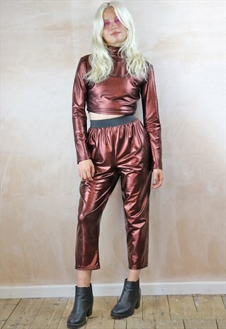 COPPER METALLIC PEG PANTS CO-ORDINATES