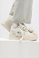 MONSTER PATCH CANVAS SHOES RETRO PLATFORM SNEAKERS WHITE