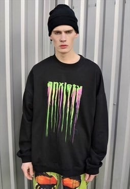 Fluorescent slogan sweatshirt emotion tie-dye top black