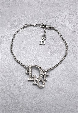 Christian Dior Bracelet Logo Silver Crystal Vintage