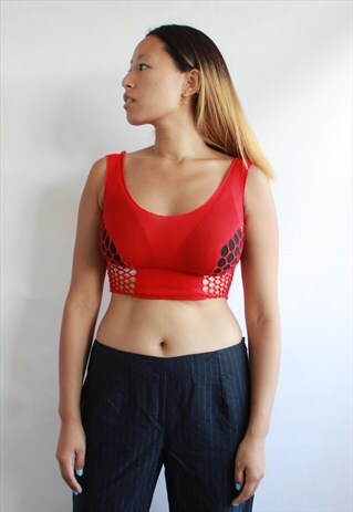 RED MESH NET Y2K CROP TOP