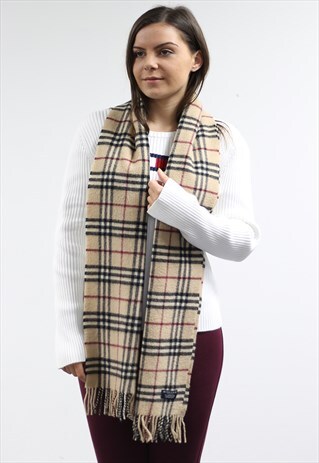 VINTAGE LAMBSWOOL CHECKED SCARF BEIGE-AS190
