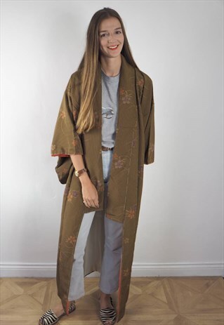 VINTAGE BROWN FLORAL KIMONO