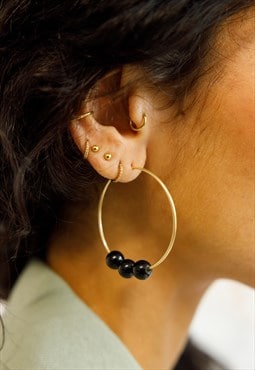 Obsidian and Gold Vermeil Hoops