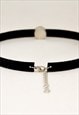BLACK CHOKER NECKLACE SILVER CIRCLE BEAD FAUX LEATHER GIFT