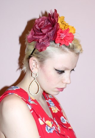 VINTAGE 90S MULTI COLOURED 3D FLOWER HAIRBAND