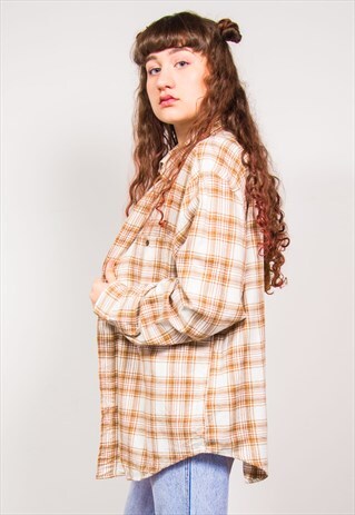 VINTAGE 90'S BEIGE CHECKED OVERSIZED FLANNEL SHIRT
