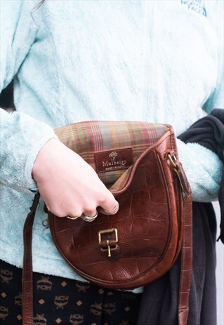 VINTAGE MULBERRY LEATHER SIDE BAG IN BROWN, DESIGNER