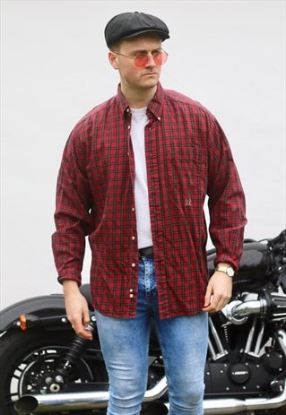 TOMMY HILFIGER USA LUST RED PLAID VINTAGE SHIRT