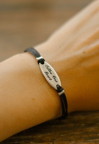 FOLLOW YOUR HEART BRACELET WOMEN SILVER BLACK ADJUSTABLE