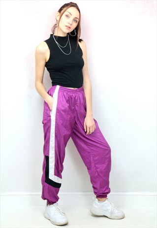 1990S VINTAGE PURPLE SHELL TRACK JOGGER BOTTOMS