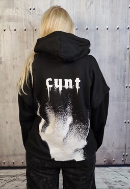 Cunt slogan hoodie y2k flower graffiti pullover in black