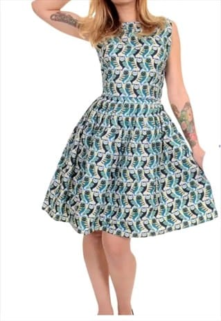 GEOMETRIC CUT OUT BACK OWL RETRO DRESS