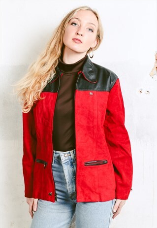 VINTAGE 90S RED SUEDE BOMBER JACKET