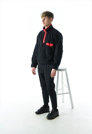 BLACK POLAR JUMPER / WINTER BUTTON UP SWEATER