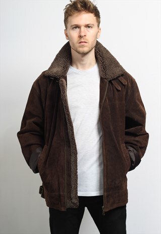 VINTAGE SUEDE AVIATOR FLEECE JACKET