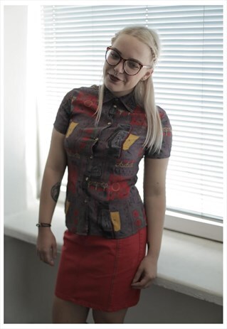 VINTAGE 80'S MULTICOLOR PATTERNED SHORT SLEEVES SHIRT