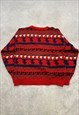 VINTAGE KNITTED JUMPER ABSTRACT PEOPLE PATTERNED KNIT 