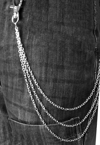 TRIPLE METAL CURB JEAN KEY CHAIN - SILVER