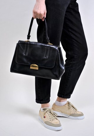 VINTAGE BLACK LEATHER SHOULDERBAG, 90S MINI FORMAL SUIT BAG