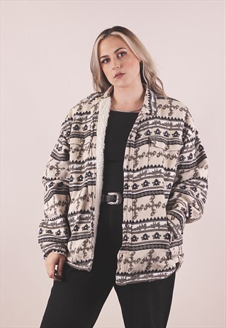 VINTAGE 90S AZTEC PRINT HEAVY COTTON FLEECE SHIRT /A12040