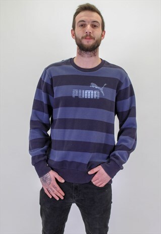 VINTAGE PUMA STRIPED SWEATER IN PURPLE MEDIUM