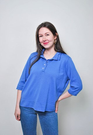 VINTAGE KNITTED BLOUSE, 80S RETRO KNIT SHIRT