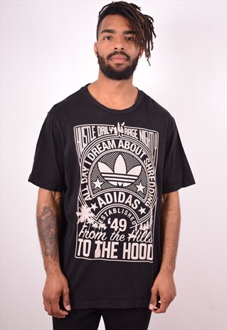 ADIDAS MENS VINTAGE T-SHIRT TOP XL BLACK 90S