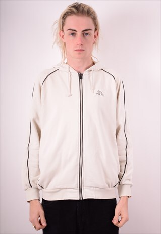 KAPPA MENS VINTAGE HOODIE SWEATER LARGE WHITE 90S