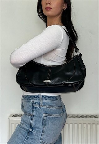 Black Leather Vintage Shoulder Bag