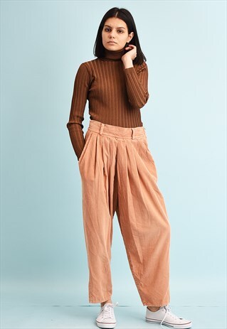 80'S RETRO CORDUROY HIGH WAIST PASTEL LOOSE TROUSERS
