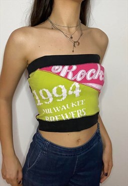 Y2K Sporty Spell out Funky Print Tube Top