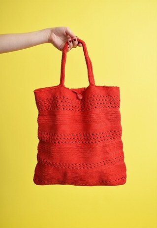 70'S RETRO BOHO FESTIVAL CROCHET HANDLE TOTE BAG