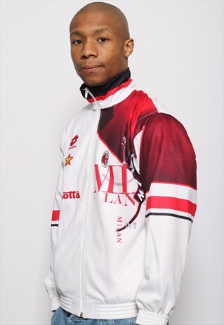 VINTAGE LOTTO AC MILAN LOGO TRACK JACKET RED WHITE
