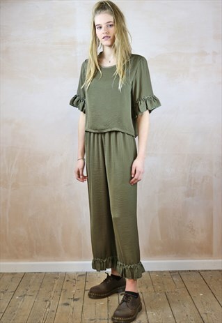 GREEN SILKY FRILL CO-ORDINATES
